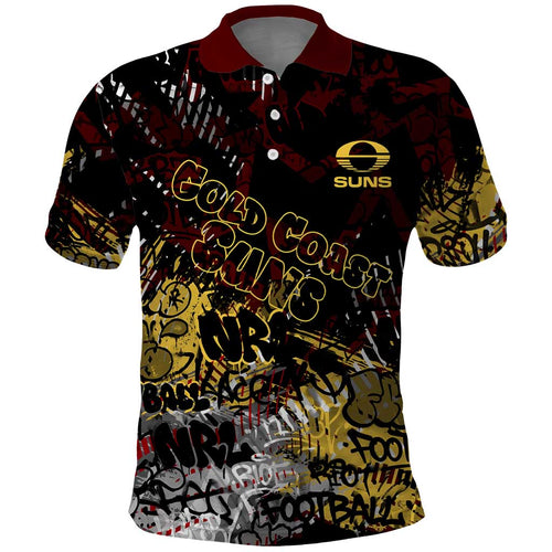 Gold Coast Suns Polo Shirt Urban Graffiti Street Art - Bold Abstract Spray Paint
