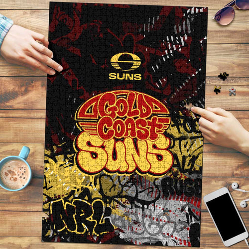 Gold Coast Suns Puzzle Urban Graffiti Street Art - Bold Abstract Spray Paint