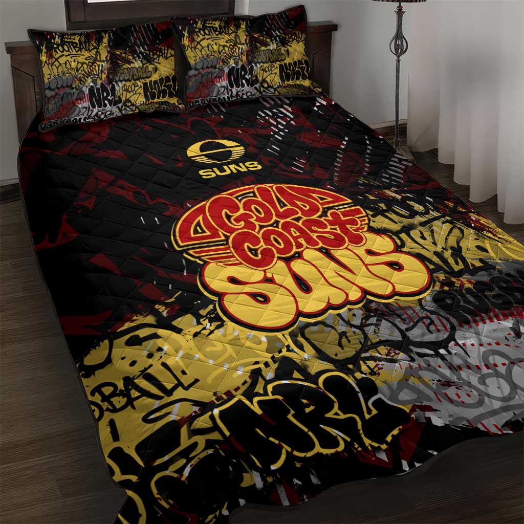 Gold Coast Suns Quilt Bed Set Urban Graffiti Street Art - Bold Abstract Spray Paint