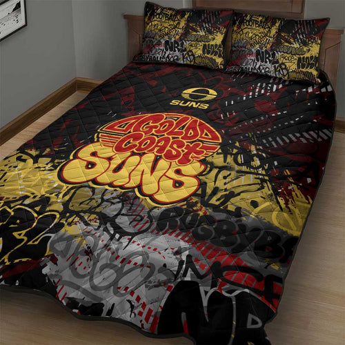 Gold Coast Suns Quilt Bed Set Urban Graffiti Street Art - Bold Abstract Spray Paint