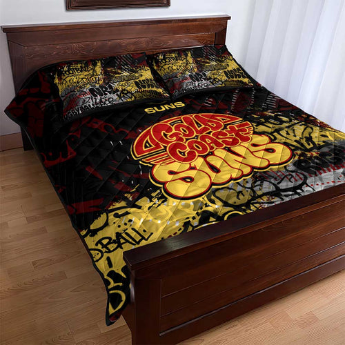 Gold Coast Suns Quilt Bed Set Urban Graffiti Street Art - Bold Abstract Spray Paint