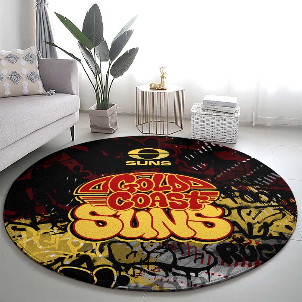 Gold Coast Suns Round Carpet Urban Graffiti Street Art - Bold Abstract Spray Paint