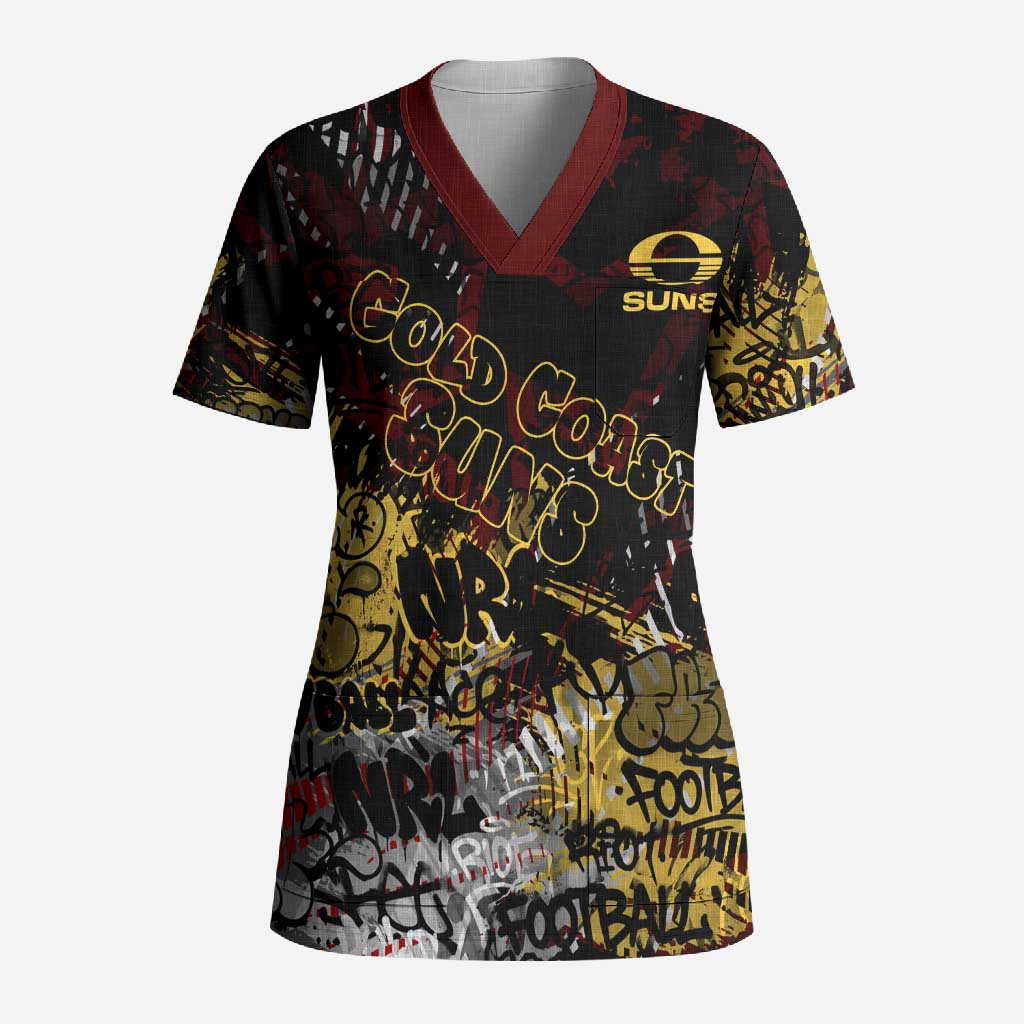 Gold Coast Suns Scrub Top Urban Graffiti Street Art - Bold Abstract Spray Paint