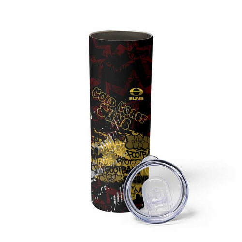 Gold Coast Suns Skinny Tumbler Urban Graffiti Street Art - Bold Abstract Spray Paint