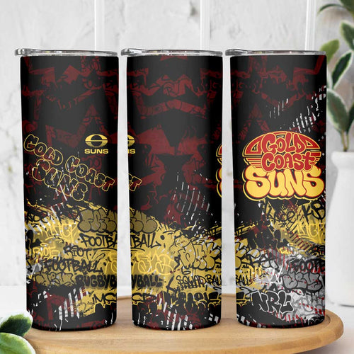 Gold Coast Suns Skinny Tumbler Urban Graffiti Street Art - Bold Abstract Spray Paint