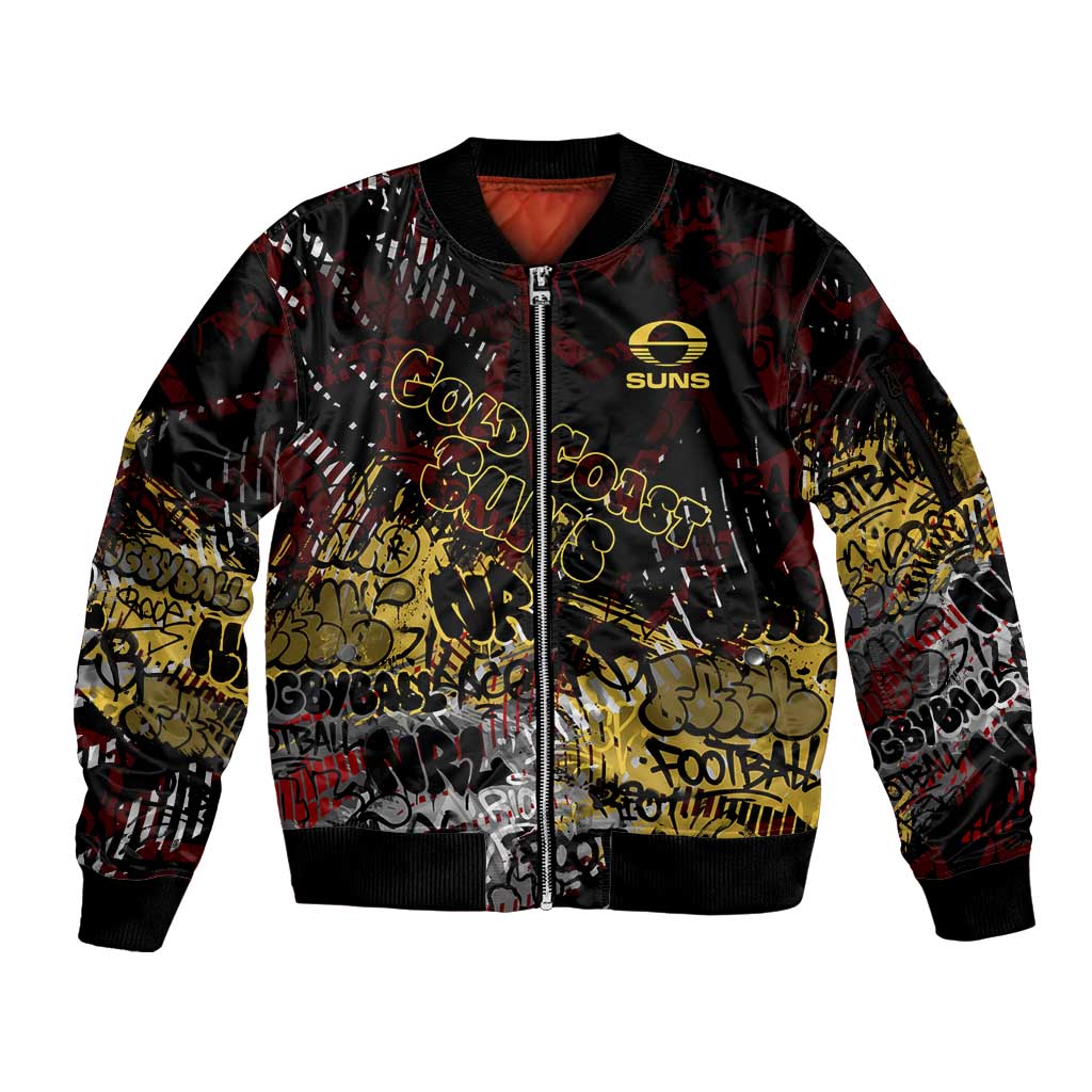 Gold Coast Suns Sleeve Zip Bomber Jacket Urban Graffiti Street Art - Bold Abstract Spray Paint