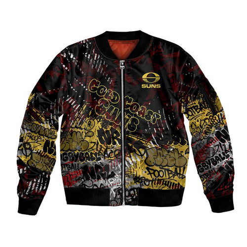 Gold Coast Suns Sleeve Zip Bomber Jacket Urban Graffiti Street Art - Bold Abstract Spray Paint