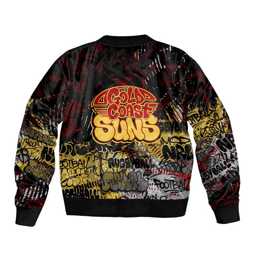 Gold Coast Suns Sleeve Zip Bomber Jacket Urban Graffiti Street Art - Bold Abstract Spray Paint