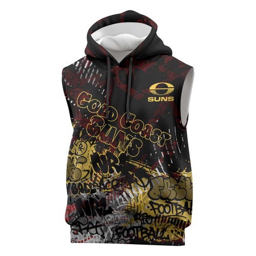 Gold Coast Suns Sleeveless Hoodie Urban Graffiti Street Art - Bold Abstract Spray Paint