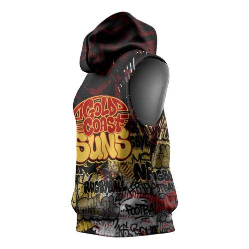 Gold Coast Suns Sleeveless Hoodie Urban Graffiti Street Art - Bold Abstract Spray Paint