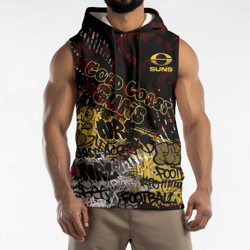 Gold Coast Suns Sleeveless Hoodie Urban Graffiti Street Art - Bold Abstract Spray Paint