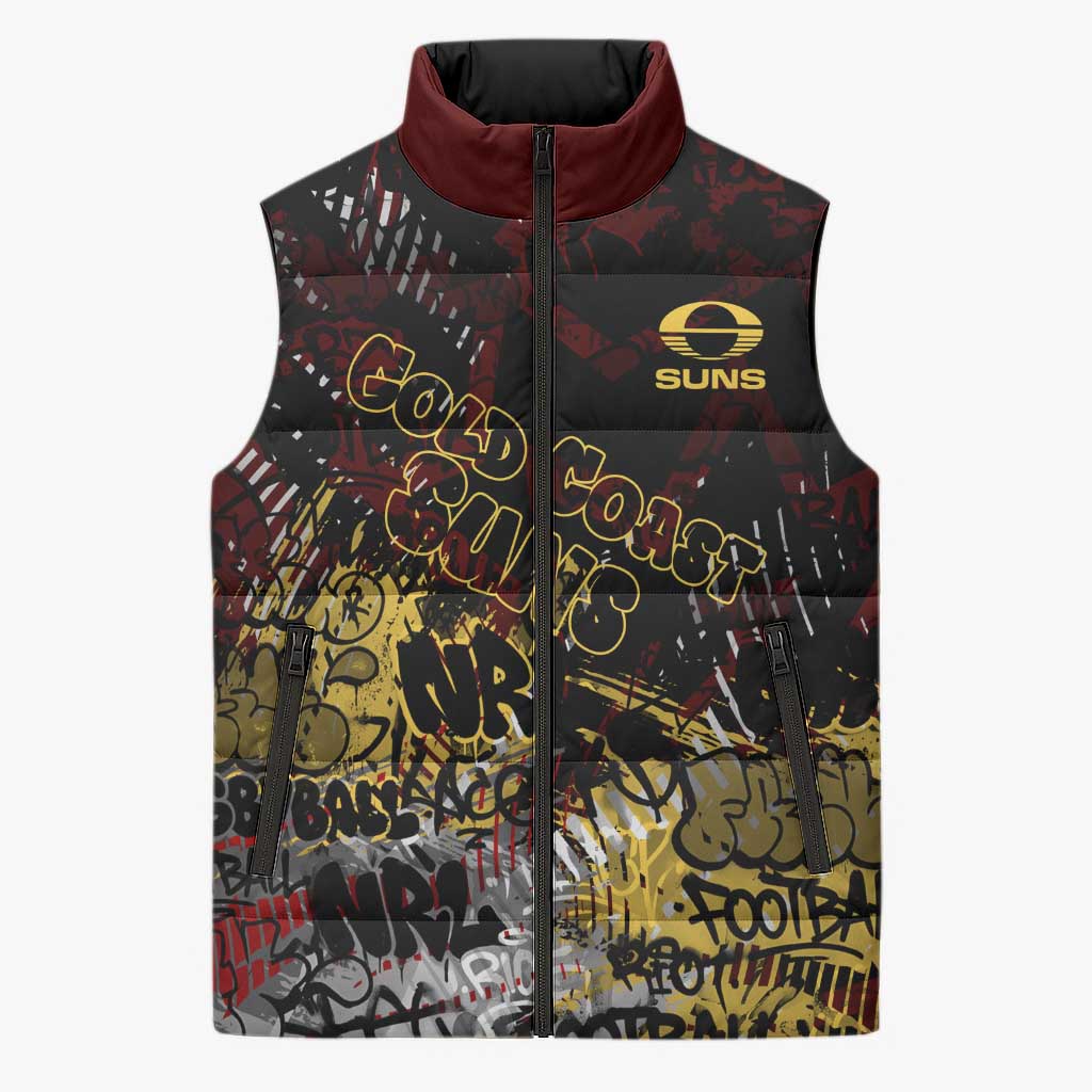 Gold Coast Suns Sleeveless Puffer Jacket Urban Graffiti Street Art - Bold Abstract Spray Paint
