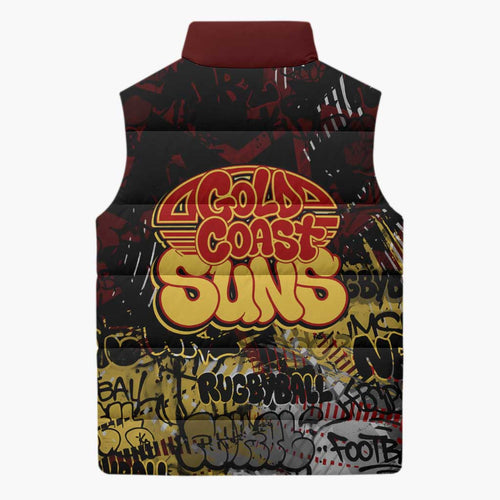 Gold Coast Suns Sleeveless Puffer Jacket Urban Graffiti Street Art - Bold Abstract Spray Paint