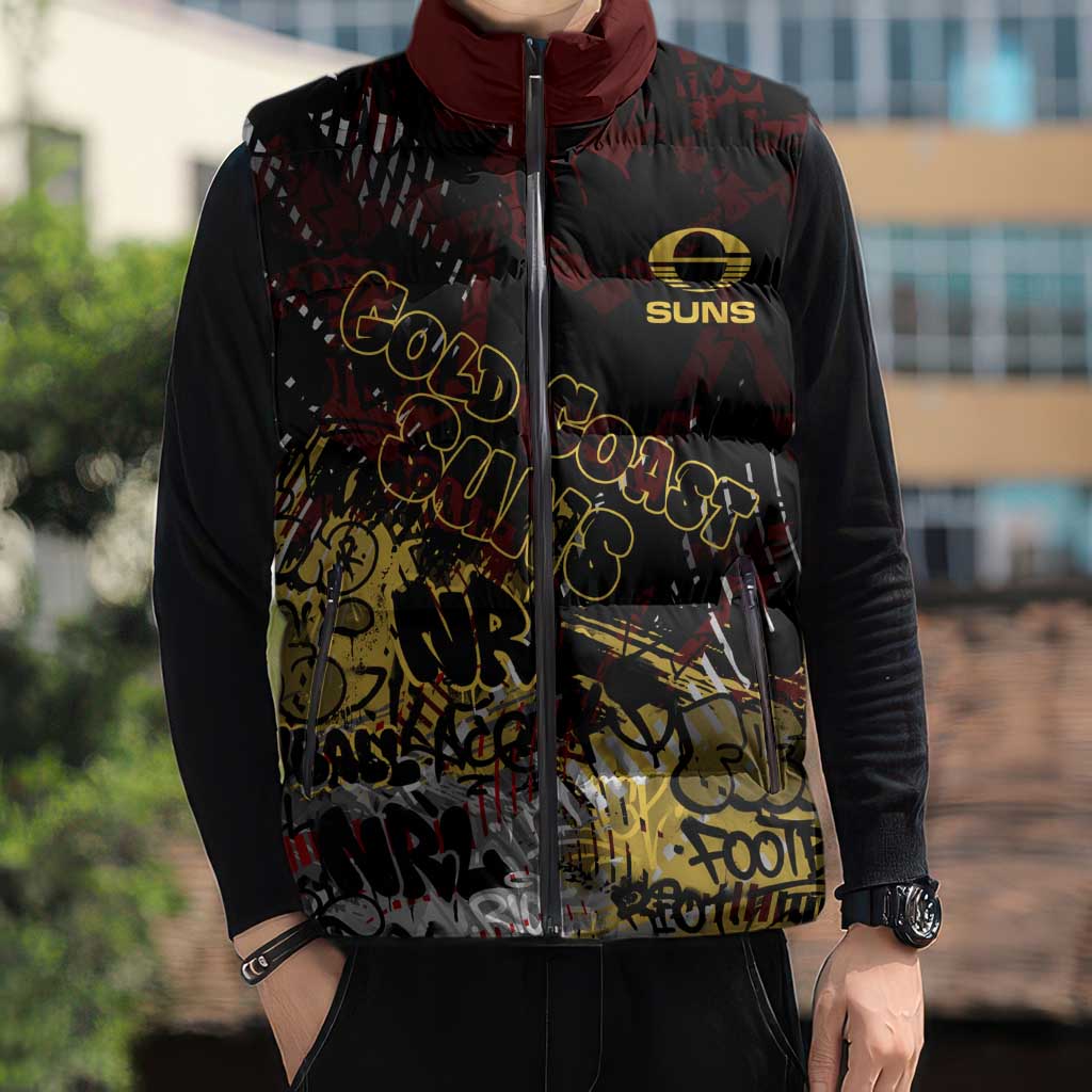 Gold Coast Suns Sleeveless Puffer Jacket Urban Graffiti Street Art - Bold Abstract Spray Paint