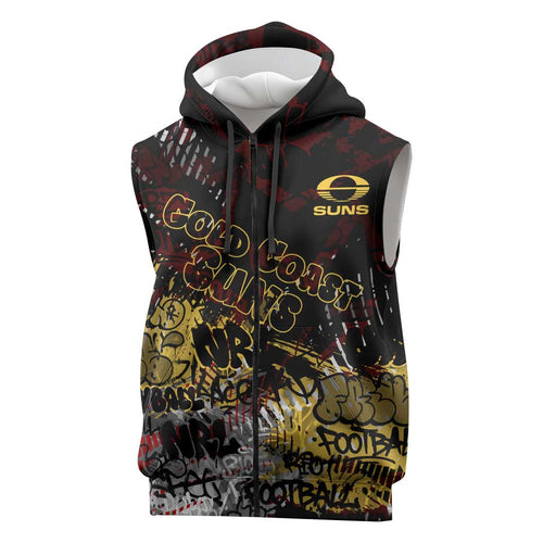 Gold Coast Suns Sleeveless Zip Hoodie Urban Graffiti Street Art - Bold Abstract Spray Paint