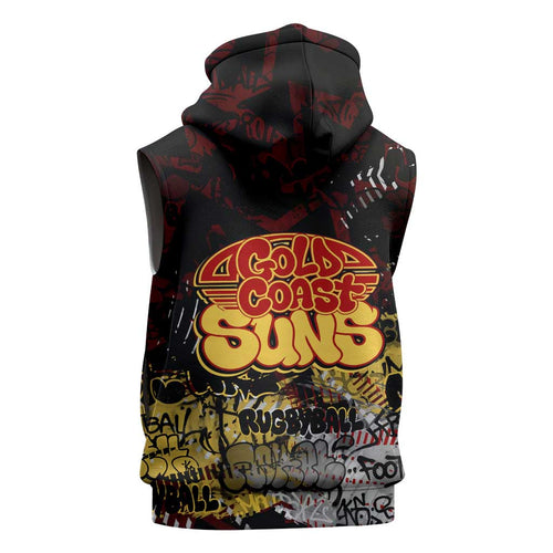Gold Coast Suns Sleeveless Zip Hoodie Urban Graffiti Street Art - Bold Abstract Spray Paint