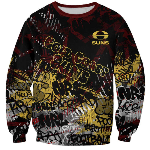 Gold Coast Suns Sweatshirt Urban Graffiti Street Art - Bold Abstract Spray Paint
