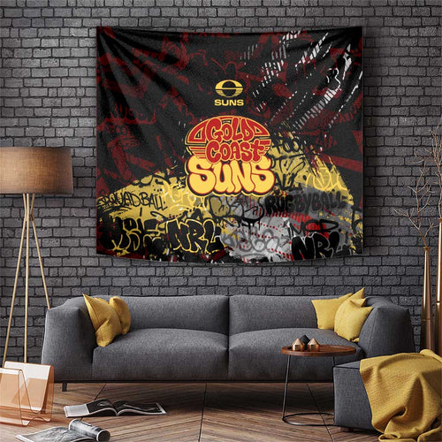 Gold Coast Suns Tapestry Urban Graffiti Street Art - Bold Abstract Spray Paint