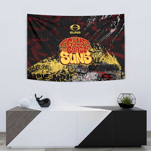 Gold Coast Suns Tapestry Urban Graffiti Street Art - Bold Abstract Spray Paint