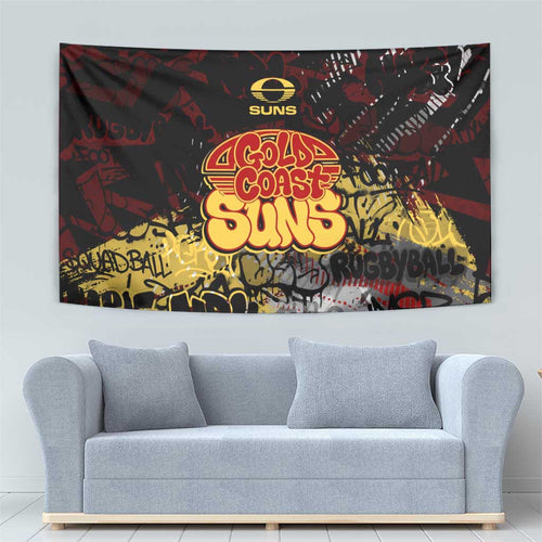 Gold Coast Suns Tapestry Urban Graffiti Street Art - Bold Abstract Spray Paint