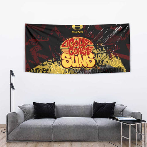 Gold Coast Suns Tapestry Urban Graffiti Street Art - Bold Abstract Spray Paint