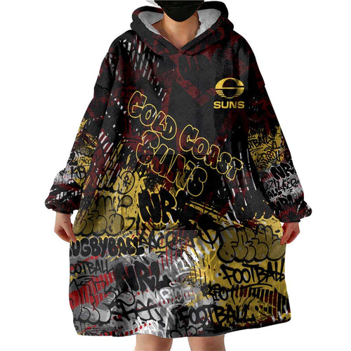 Gold Coast Suns Wearable Blanket Hoodie Urban Graffiti Street Art - Bold Abstract Spray Paint