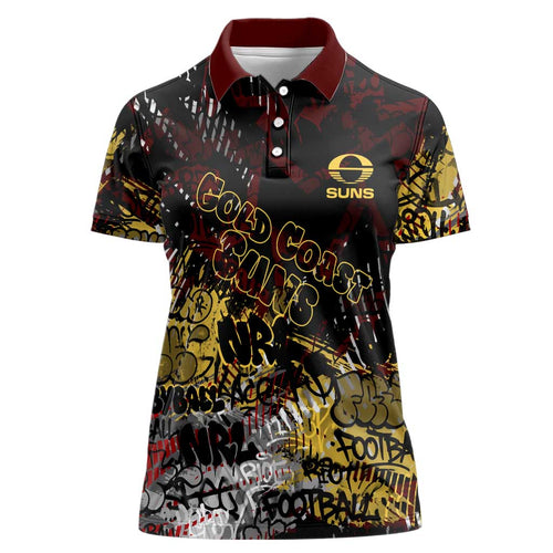 Gold Coast Suns Women Polo Shirt Urban Graffiti Street Art - Bold Abstract Spray Paint