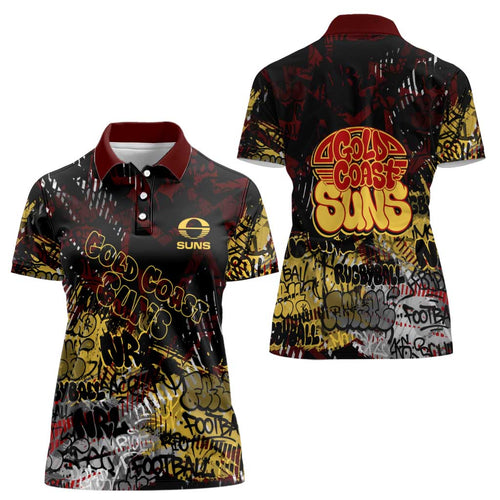 Gold Coast Suns Women Polo Shirt Urban Graffiti Street Art - Bold Abstract Spray Paint