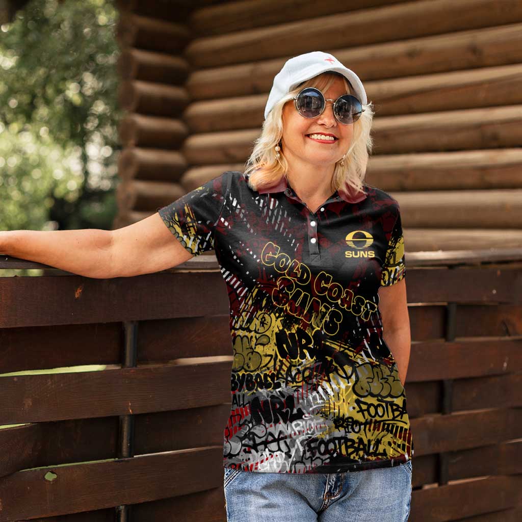 Gold Coast Suns Women Polo Shirt Urban Graffiti Street Art - Bold Abstract Spray Paint