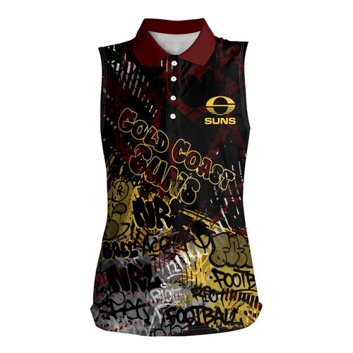 Gold Coast Suns Women Sleeveless Polo Shirt Urban Graffiti Street Art - Bold Abstract Spray Paint