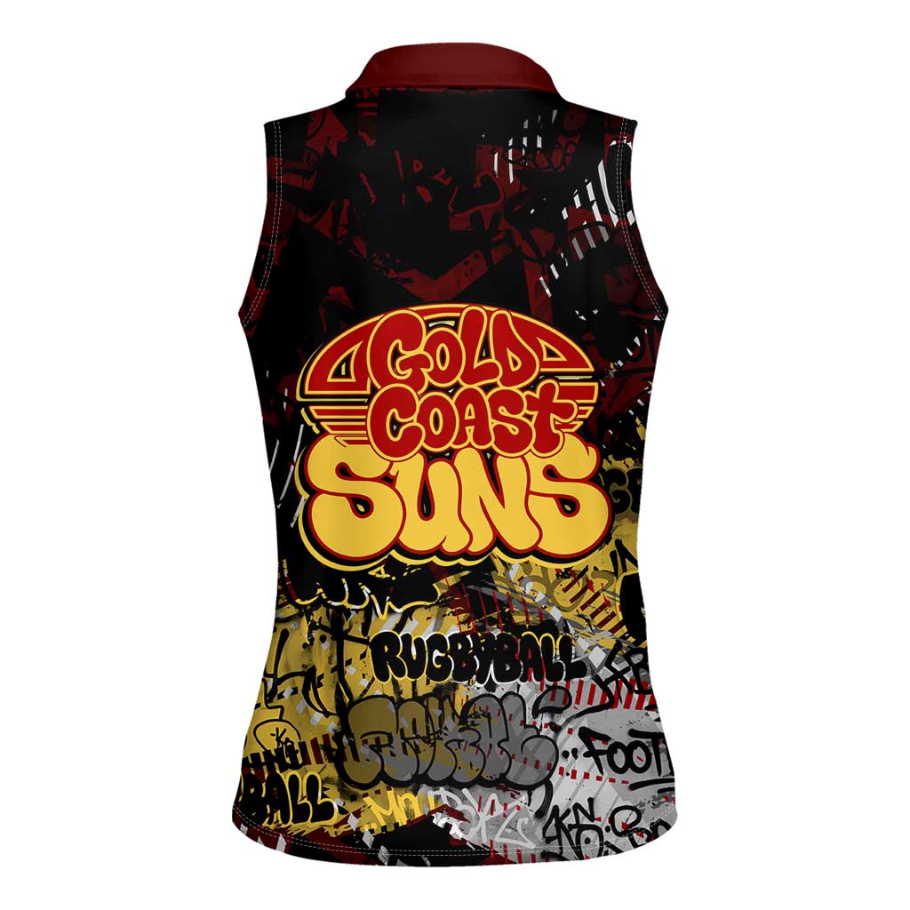 Gold Coast Suns Women Sleeveless Polo Shirt Urban Graffiti Street Art - Bold Abstract Spray Paint