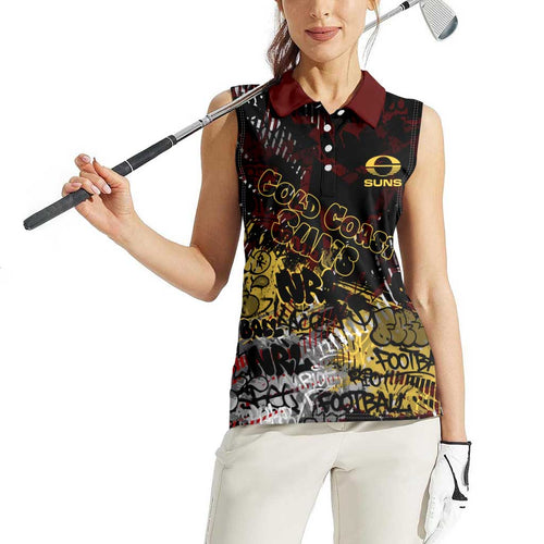 Gold Coast Suns Women Sleeveless Polo Shirt Urban Graffiti Street Art - Bold Abstract Spray Paint