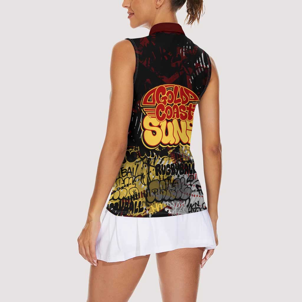 Gold Coast Suns Women Sleeveless Polo Shirt Urban Graffiti Street Art - Bold Abstract Spray Paint
