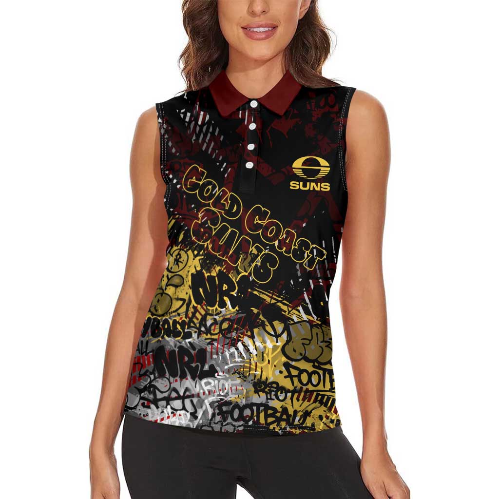Gold Coast Suns Women Sleeveless Polo Shirt Urban Graffiti Street Art - Bold Abstract Spray Paint