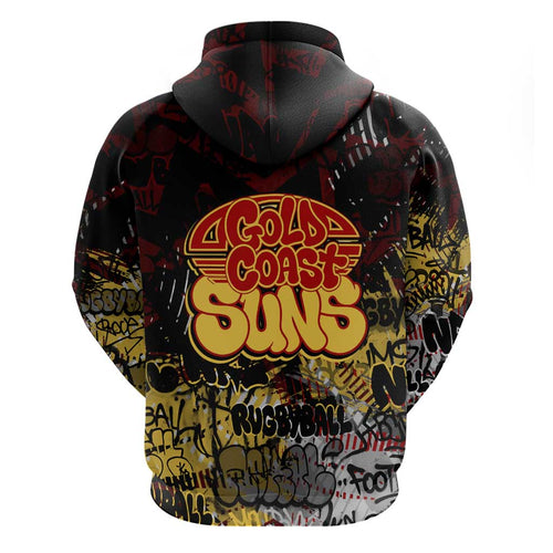 Gold Coast Suns Zip Hoodie Urban Graffiti Street Art - Bold Abstract Spray Paint