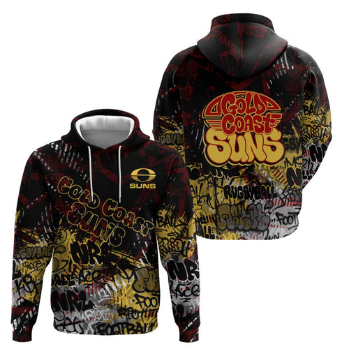 Gold Coast Suns Zip Hoodie Urban Graffiti Street Art - Bold Abstract Spray Paint