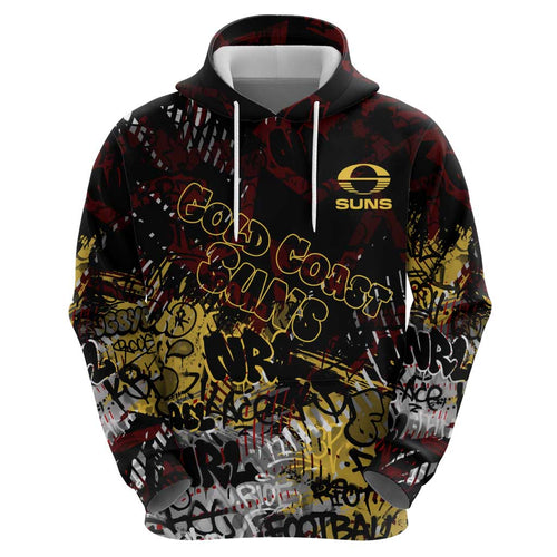 Gold Coast Suns Zip Hoodie Urban Graffiti Street Art - Bold Abstract Spray Paint