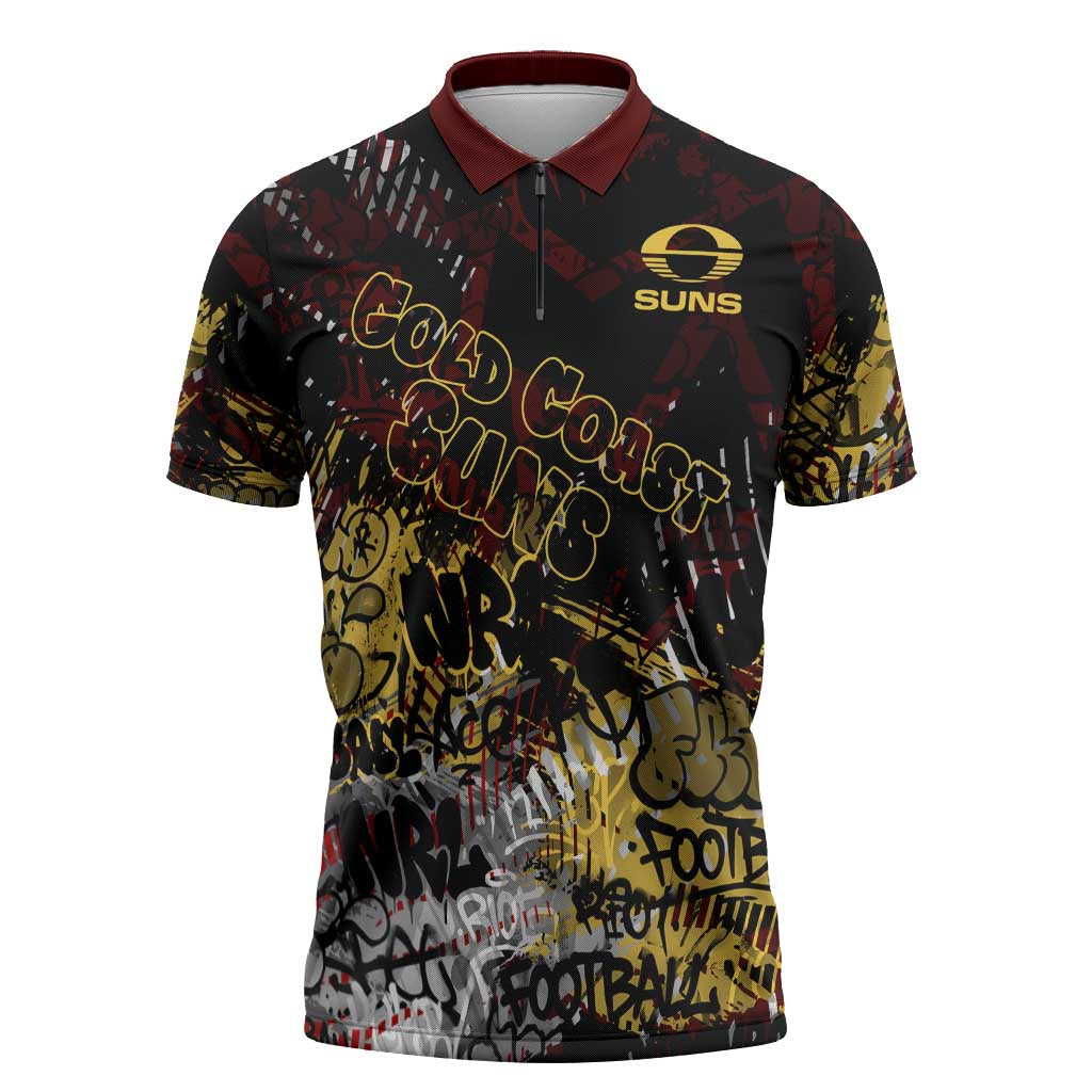 Gold Coast Suns Zipper Polo Shirt Urban Graffiti Street Art - Bold Abstract Spray Paint