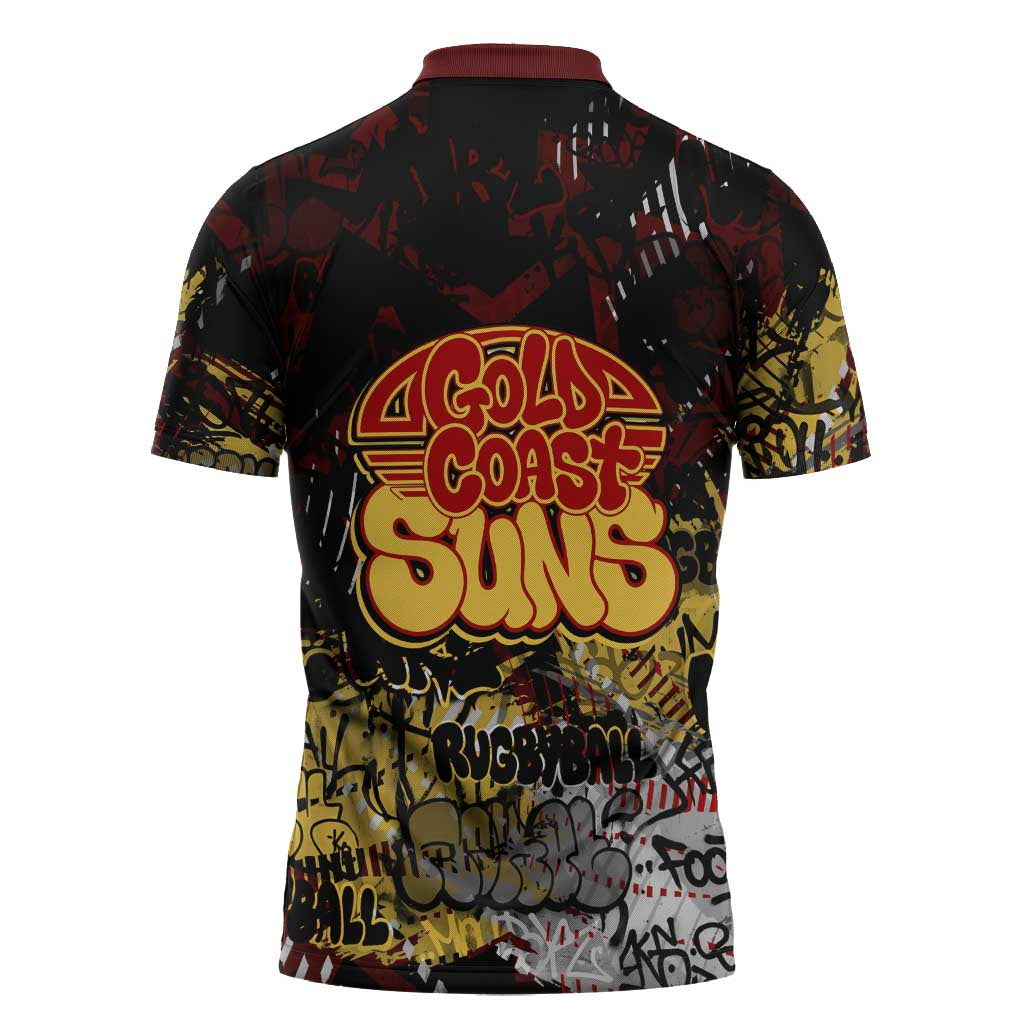 Gold Coast Suns Zipper Polo Shirt Urban Graffiti Street Art - Bold Abstract Spray Paint