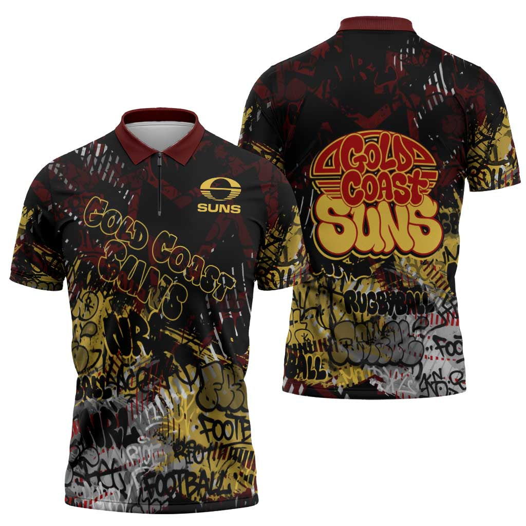 Gold Coast Suns Zipper Polo Shirt Urban Graffiti Street Art - Bold Abstract Spray Paint