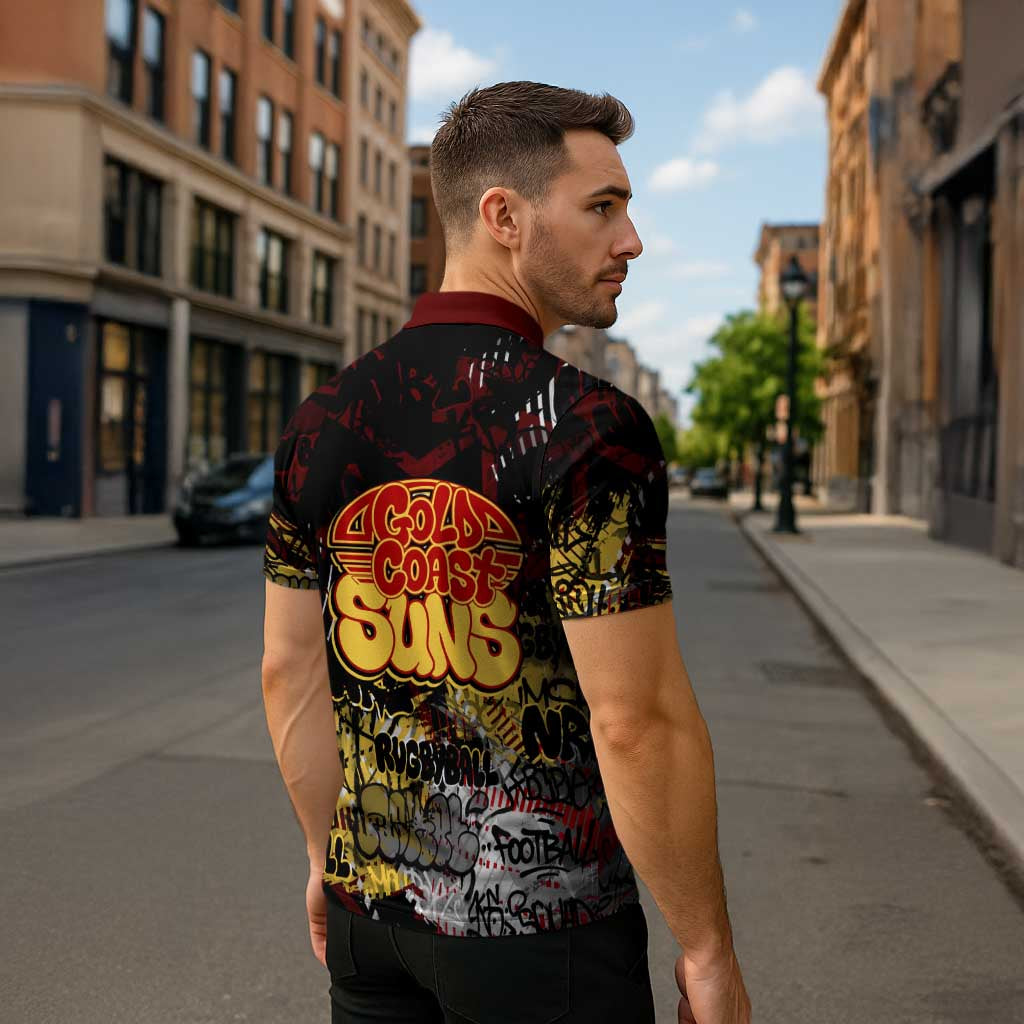 Gold Coast Suns Zipper Polo Shirt Urban Graffiti Street Art - Bold Abstract Spray Paint