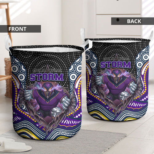 Melbourne Storm Laundry Basket The Scream of Lightning Eyes - Indigenous Dot Ripping Effect