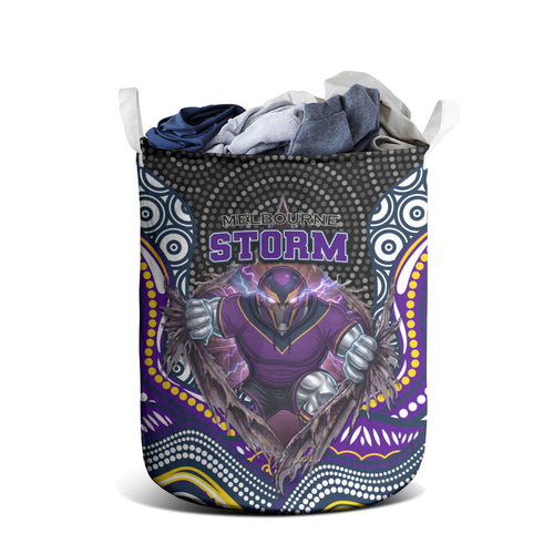 Melbourne Storm Laundry Basket The Scream of Lightning Eyes - Indigenous Dot Ripping Effect