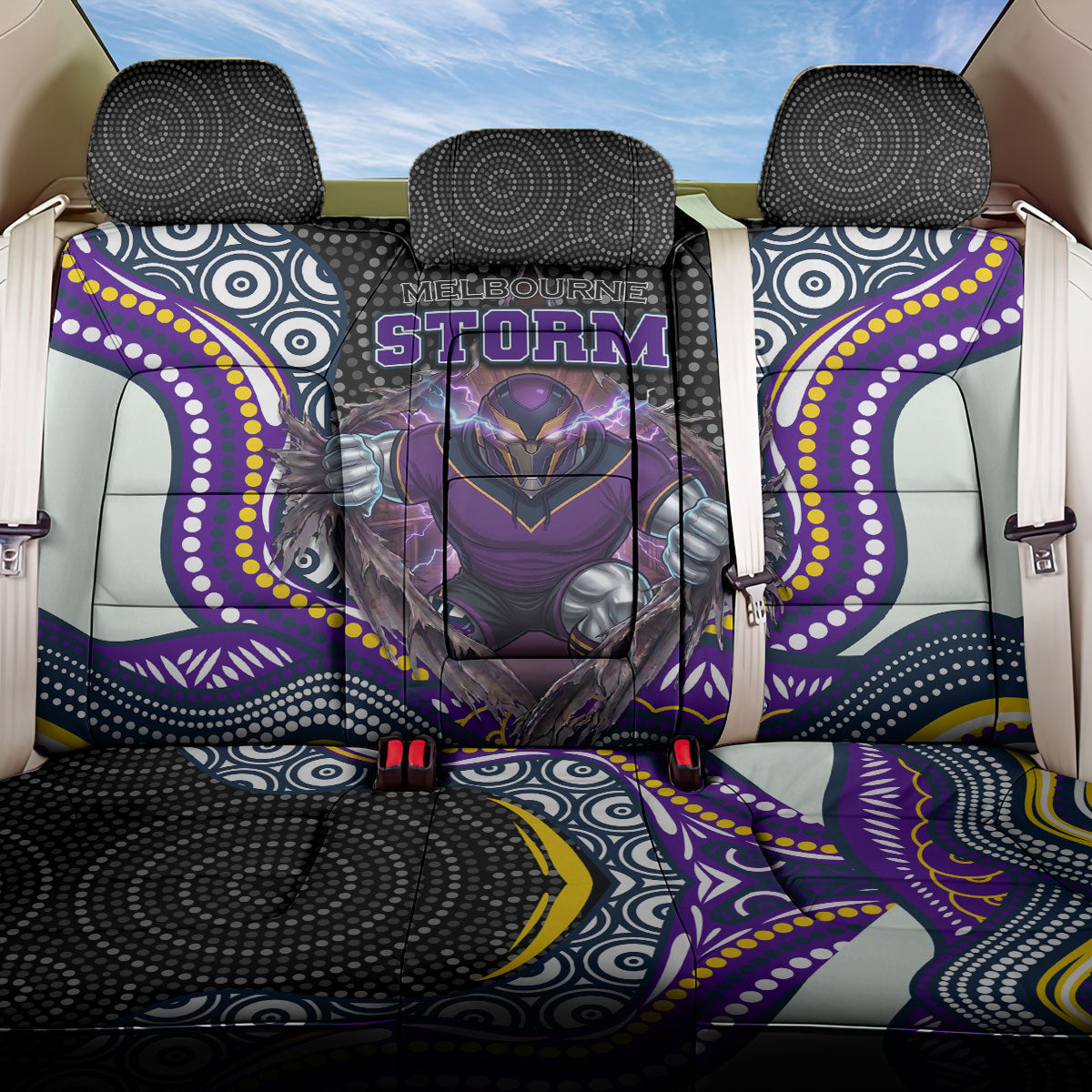 Melbourne Storm Back Car Seat Cover The Scream of Lightning Eyes - Indigenous Dot Ripping Effect
