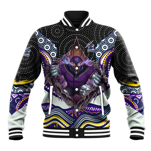 Melbourne Storm Baseball Jacket The Scream of Lightning Eyes - Indigenous Dot Ripping Effect