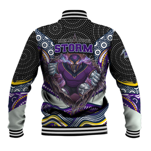 Melbourne Storm Baseball Jacket The Scream of Lightning Eyes - Indigenous Dot Ripping Effect