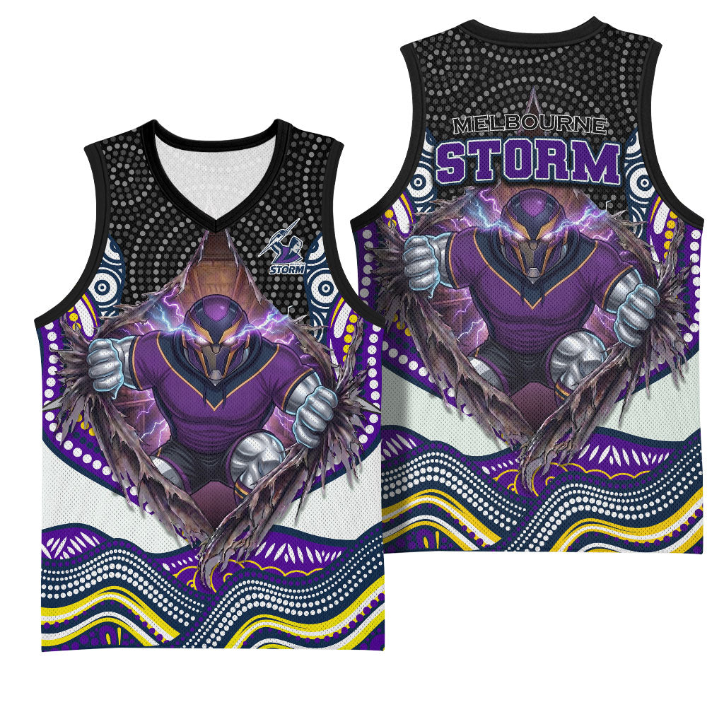 Melbourne Storm Basketball Jersey The Scream of Lightning Eyes - Indigenous Dot Ripping Effect