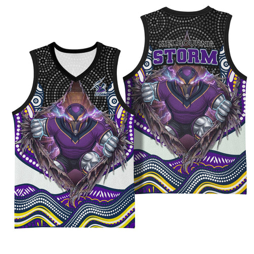Melbourne Storm Basketball Jersey The Scream of Lightning Eyes - Indigenous Dot Ripping Effect