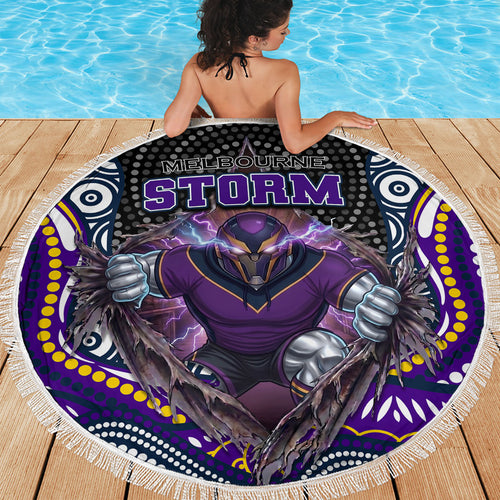 Melbourne Storm Beach Blanket The Scream of Lightning Eyes - Indigenous Dot Ripping Effect
