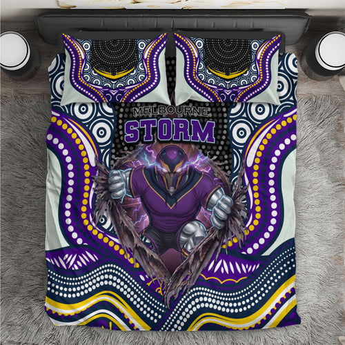 Melbourne Storm Bedding Set The Scream of Lightning Eyes - Indigenous Dot Ripping Effect